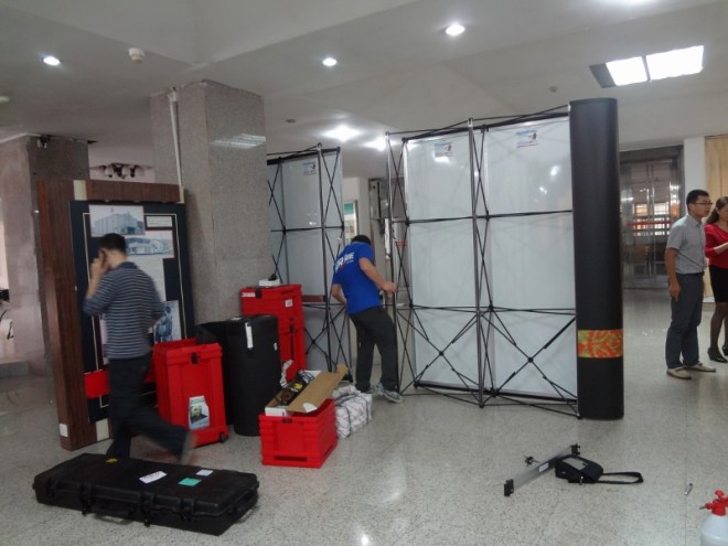 Luckily we had lots of help and the better part of two days to get the satellite exhibit organized on site