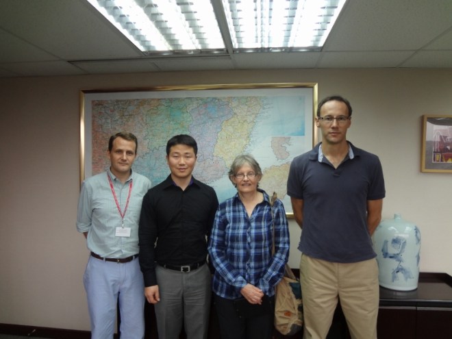 Consul Stephen Doust, ZHU Nan (Exhibit Liaison), Judy Campbell (Barkerville CEO), Canadian Consul General Weldon Epp