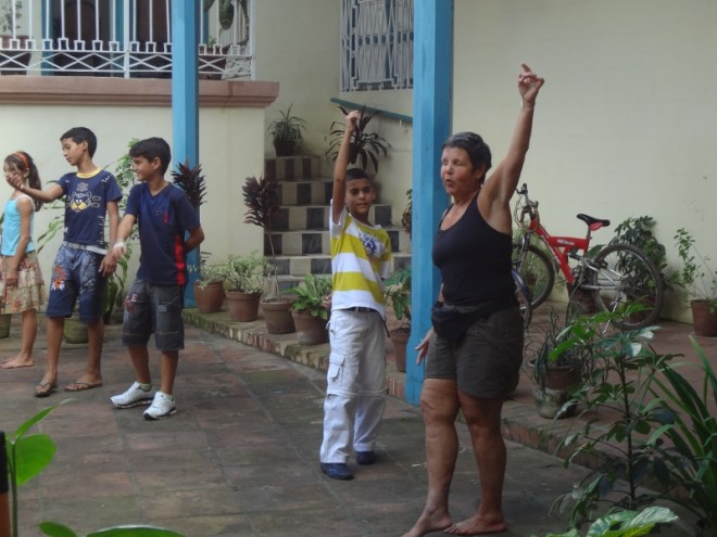 Billy joins the folk dancing lesson
